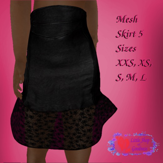 Black High Waist Leather Skirt With Lace Frill Mesh