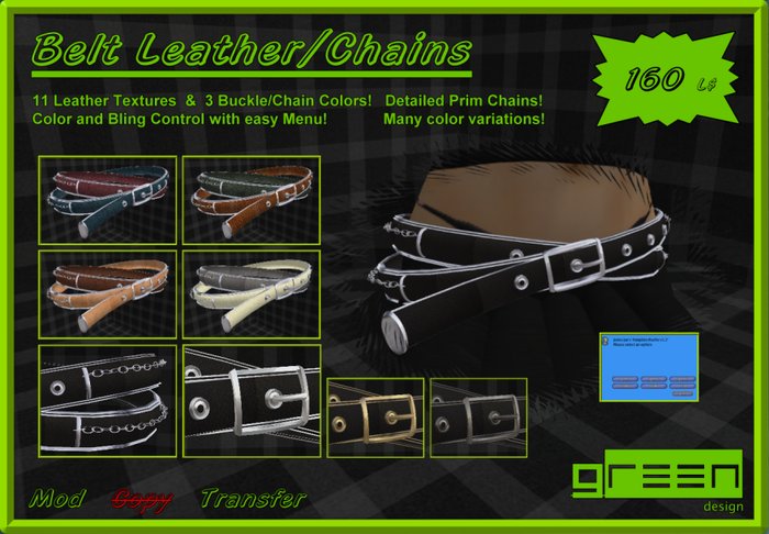 ●GD● Belt Leather / Chains Multi Color [3x11 Color Styles]