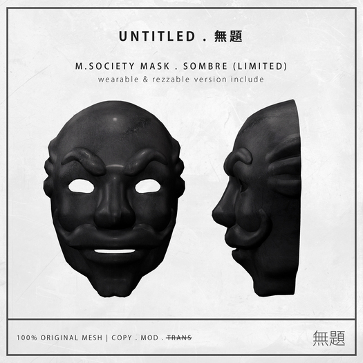 .UNTITLED. m.society mask . sombre limited edition