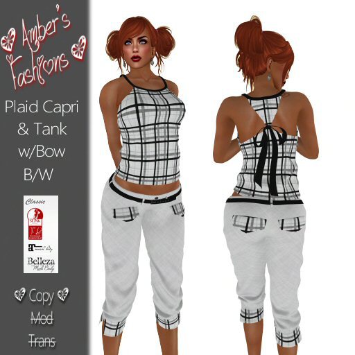 <3 A's Fashions <3 Black/White Plaid Capri & Tank w/Bow