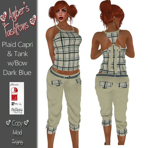 <3 A's Fashions <3 Dark Blue Plaid Capri & Tank w/Bow
