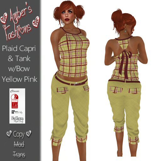 <3 A's Fashions <3 Yellow/Pink Plaid Capri & Tank w/Bow