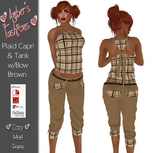 <3 A's Fashions <3 Brown Plaid Capri & Tank w/Bow