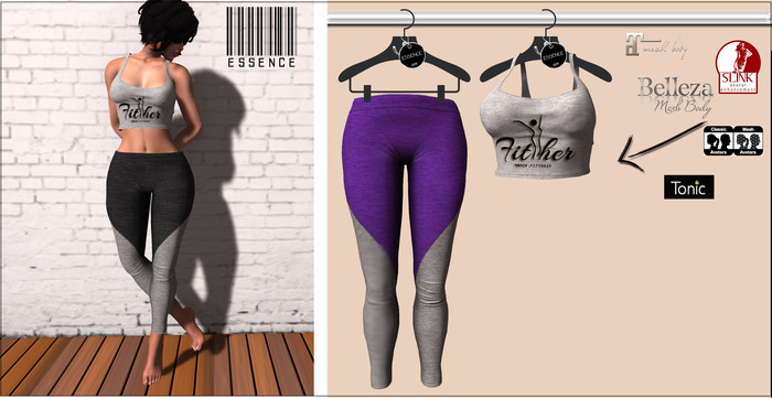 :ESSENCE: High Waist Legging'PURPLE/GRAY