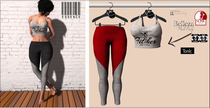 :ESSENCE: High Waist Legging'RED/GRAY