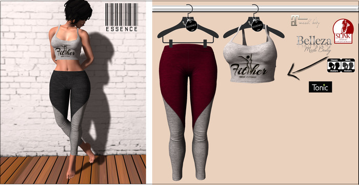 :ESSENCE: High Waist Legging'WINE/GRAY