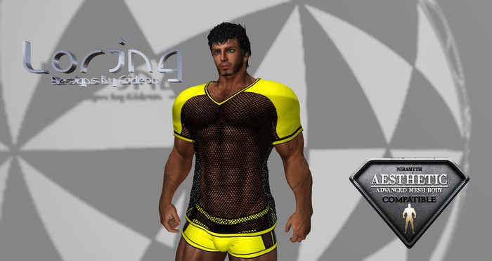 Mesh Sports V-Neck Shirt Yellow