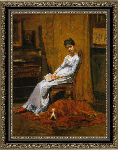 Eakins Artists Wife with Setter Dog Painting with frame