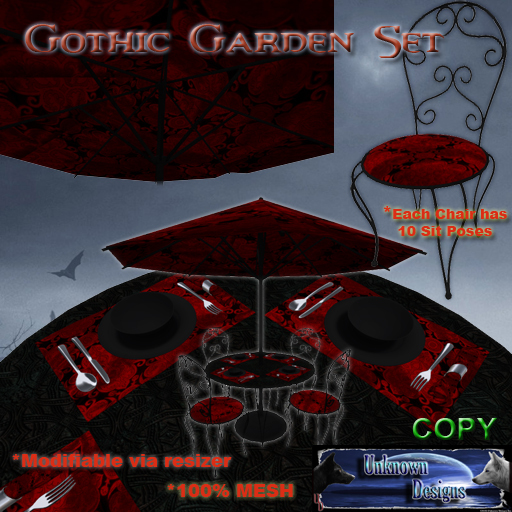 Second Life Marketplace UD Gothic Garden Patio Set **REVAMPED 2016**