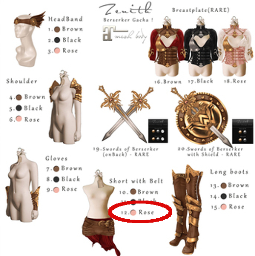 =Zenith=Berserker Short with Belt (Rose) Maitreya