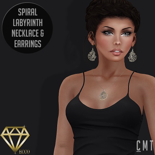 .:ECCO:. Gold Spiral Labyrinth Necklace & Earrings