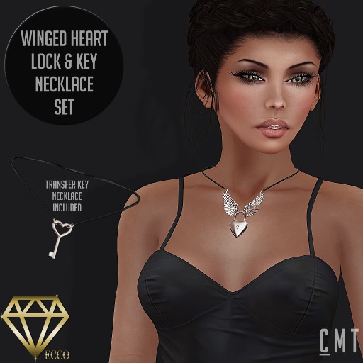 .:ECCO:. Winged Heart Lock & Key Necklace Set - Rose Gold