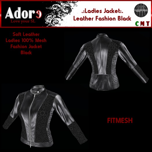 .:Adore:. Ladies Leather Fashion Jacket - Black FITMESH