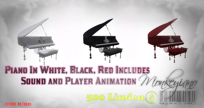 Piano In White, Black, Red Includes Sound and Player Animation