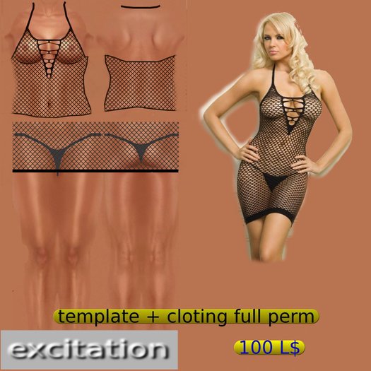 FULL PERM SEXY BLACK NET OUTFIT - TGA'S & EXAMPLE - 100L
