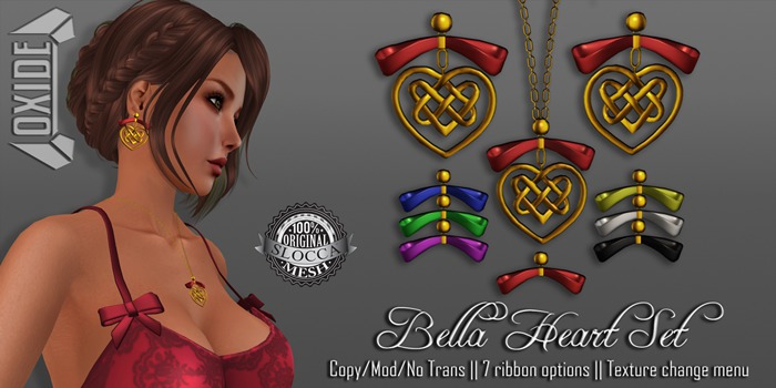 OXIDE Bella Heart Set (Necklace + Earrings) - 7 Ribbon Textures Optionss - Original Mesh