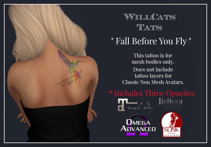 WillCat's Tats FALL BEFORE YOU FLY Tattoo