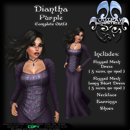 [FPI] Diantha Purple - Lovely Free Woman Medieval Dress with Neclace, Earrings & Shoes