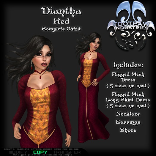 [FPI] Diantha Red - Lovely Free Woman Medieval Dress with Neclace, Earrings & Shoes