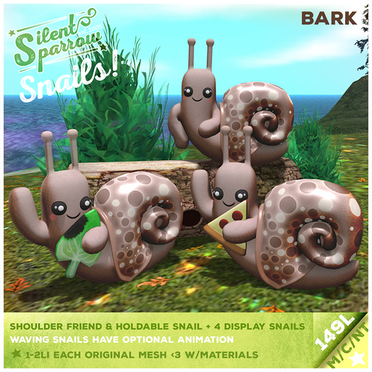 ~silentsparrow~ (Bark) Snails! Snail Friend - Mesh Huggable Companion 