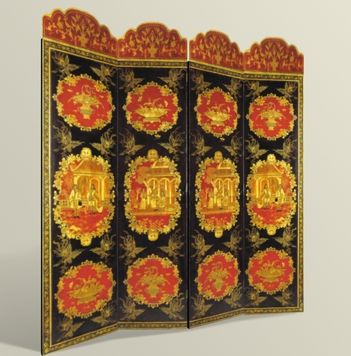 Antique Screen  Red Chinoiserie 