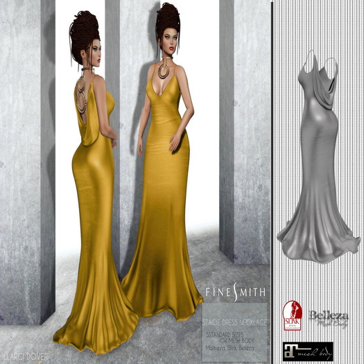 F I N E S M I T H STACIE white long open back dress fitmesh with back necklace- maitreya, belleza, slink and 5 standard 