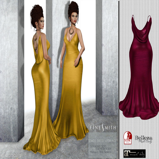 F I N E S M I T H STACIE wine long open back dress fitmesh with back necklace- maitreya, belleza, slink and 5 standard 