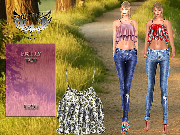 Santino Design-Frilly Top-Green Patterned