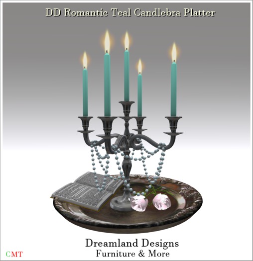 DD Romantic Teal Candlebra Platter Boxed
