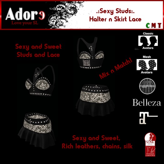.:Adore:. Sexy Studs Halter n Skirt - Lace