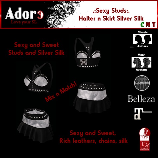 .:Adore:. Sexy Studs Halter n Skirt - Silver Silk