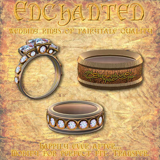 "Enchanted" wedding set: wedding rings plus engagement ring