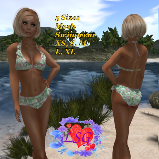 Mint Floral Ladies Ruffled Swimwear Top&Bottom Mesh DEMO
