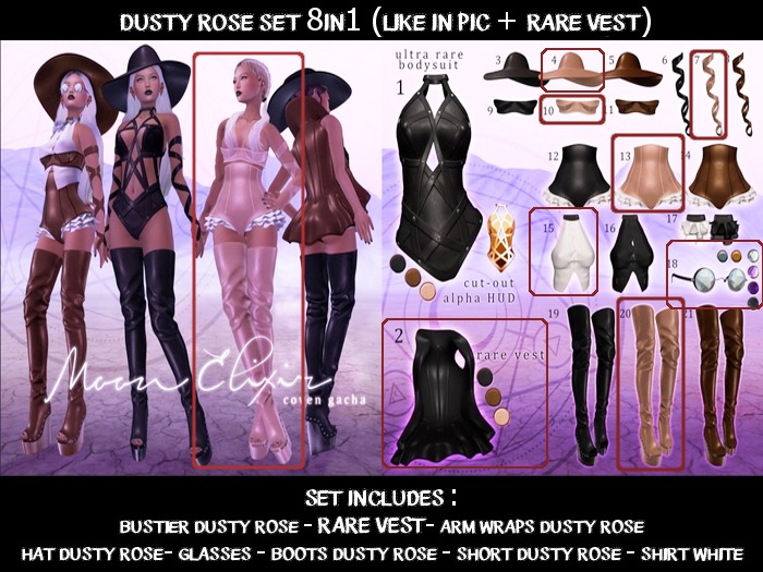 Moon Elixir - Coven - Maitreya - DUSTY ROSE 8IN1 SET (RARE VEST