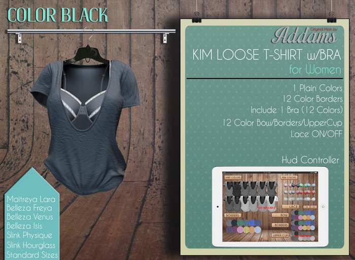 Addams // Kim Loose T-Shirt w/Bra // Black