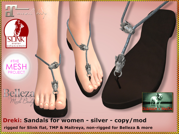 Bliensen - Dreki Sandals - F - Slink, Maitreya, TMP, Belleza - silver