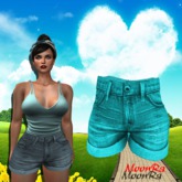 MoonRa Rolled Legs Jeans Shorts Turquoise
