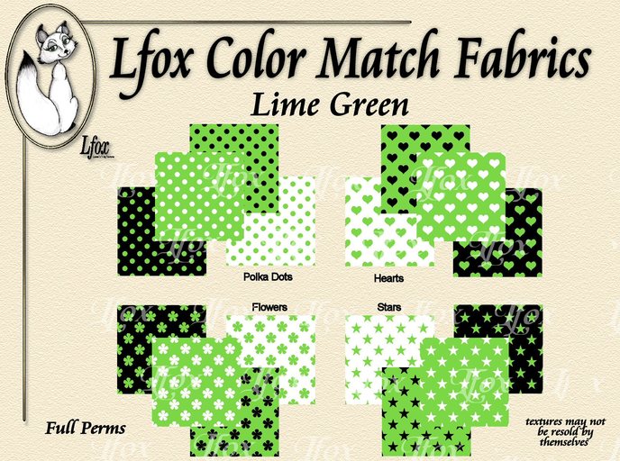 lfox Color Match Fabrics - Lime Green Set 2