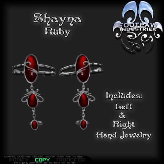 [FPI] Shayna Ruby - Lovely Jewelry Set for the Hand, Connected Bracelet & Ring