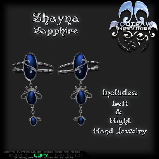 [FPI] Shayna Sapphire - Lovely Jewelry Set for the Hand, Connected Bracelet & Ring