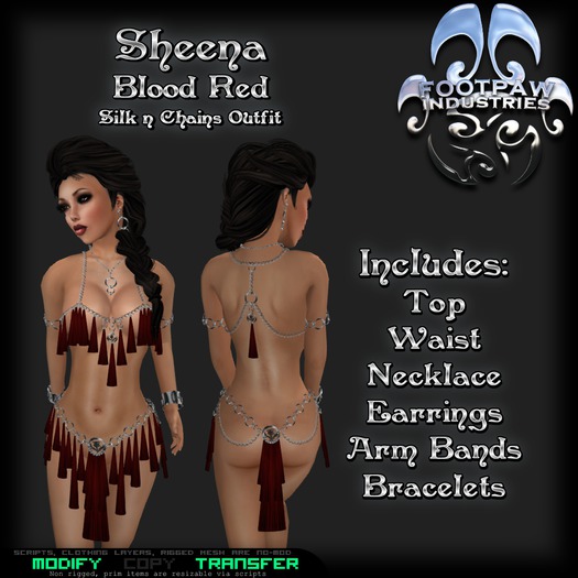 [FPI] Sheena Blood Red - Bearly there Chains & Silks Outfit with Jewelry