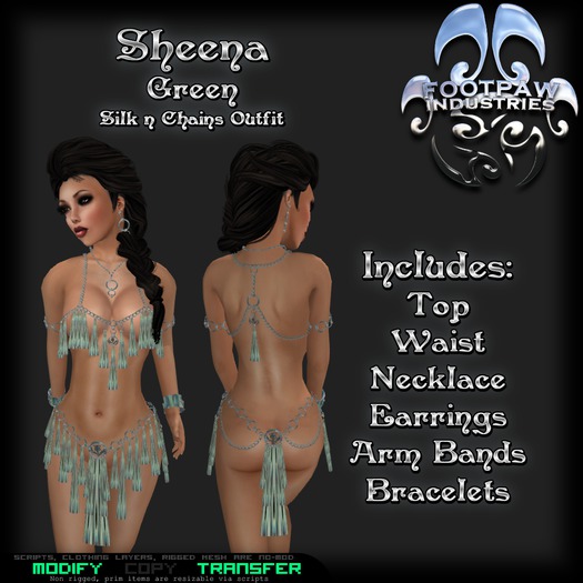 [FPI] Sheena Green - Bearly there Chains & Silks Outfit with Jewelry