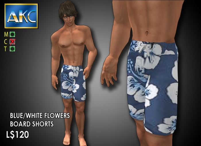 AKC Blue Flower Board Shorts Bag