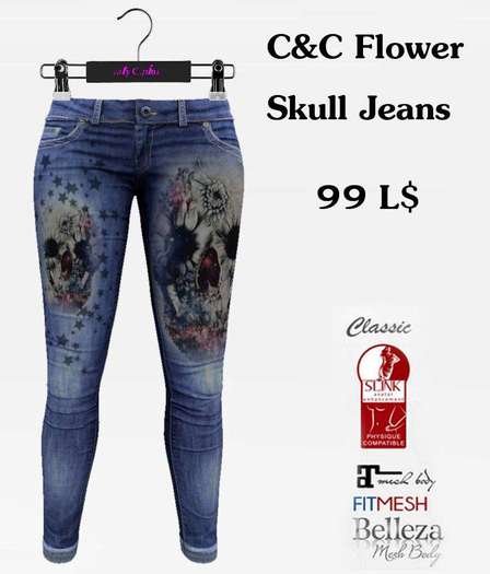 C&C Flower Skull Jeans