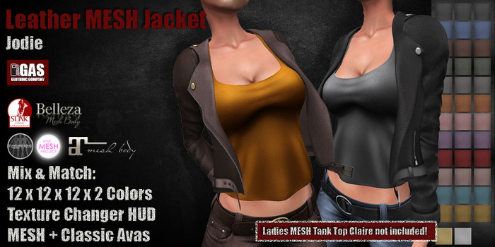 GAS [Leather MESH Jacket Jodie - 12x12x12x2 Colors w/HUD] Demo