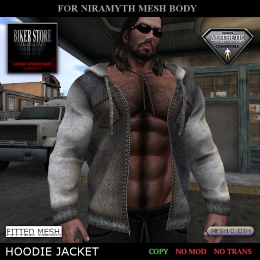 #AESTHETIC Hoodie Jacket BORN To Be WILD "denim/grey"