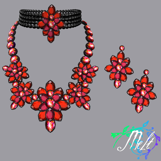 {Melt} Iris Necklace Set Red