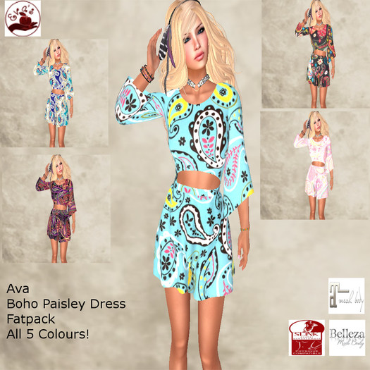 Second Life Marketplace ♥e.t.♥Ava DEMO Boho Paisley Dress
