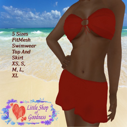 Red Summer Bandeau Top With Skirt FitMesh