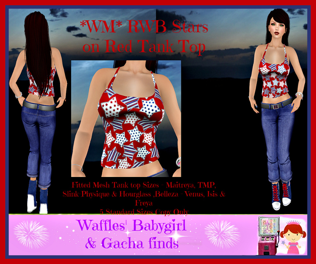 *WM* RWB Stars on Red Tank Top